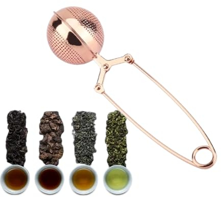 Teesieb, Edelstahl Teefilter, Teekugel Aufguss zum Aufbrühen von Loseblatt Tee und Glühgewürzen, mit langem Griff, Roségold