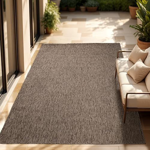 Paco Home Tappeto Per Esterno Balcone Terrazza Tappeto Cucina Monocolore Mélange, Dimensione:120x160 cm, Colore:Taupe