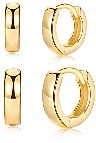 Silber 925 Creolen Klein Gold für Damen Herren Mädchen - Ohrringe (8mm, 10mm, 12mm) | Schmuck zum Schlafen, Breite 3mm