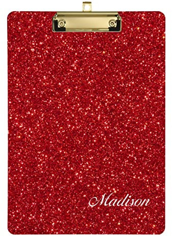 Personalisiertes Namens-Klemmbrett, rot, A4, Standardgröße, Klemmbretter für Büros, Klassenzimmer, Schule, 22,9 x 31,8 cm, mit niedrigem Metallclip