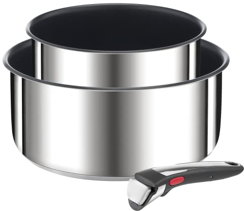 Tefal Ingenio Set di 2 pentole 16/20 cm + manico rimovibile, induzione, acciaio inossidabile, rivestimento antiaderente, impilabile, compatibile con lavatrici, made in Francia, Preference On L9748902
