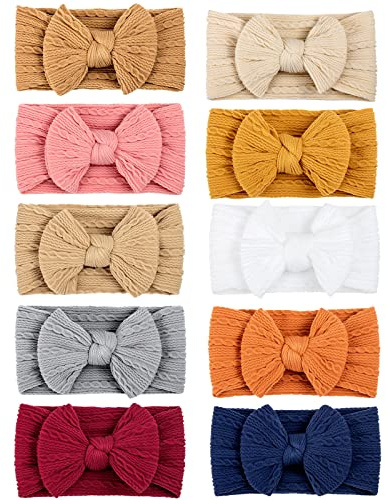 DRESHOW 10 Paket Pannband för Nyfödda Bebisar i Nylon med Rosetter Hårtillbehör för Flickor