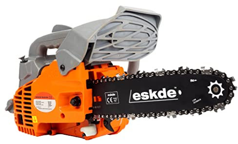 Petrol Chainsaw 10 Inch - 25.4cc Chain Saw Powerful 2-Stroke Engine for Chopping Logs, Trees | Top Handle Chainsaw with Tool Kit, Fuel Mixing Bottle and Bar Cover | eSkde