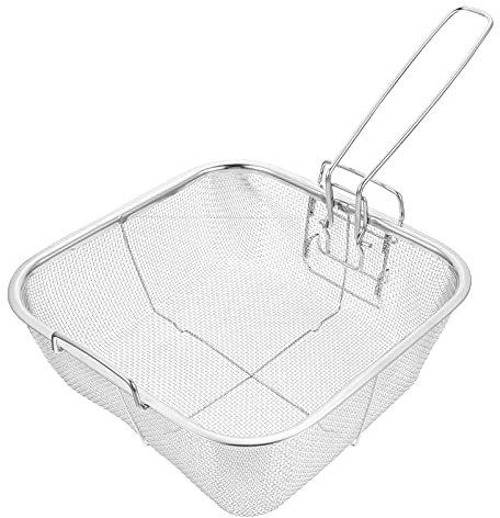 UPKOCH Square Stainless Steel Frying Basket 24x24 Cm for Deep Fryer with Oil Drainage and Folding Handle, Heavy Duty Turkey Fryer Basket for Pot and Outdoor Cooking