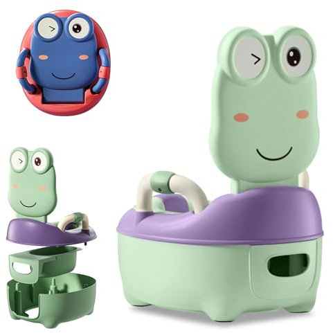 Yznahre Kinder Töpfchen Toilettensitz mit Frosch-Design, Toilettentrainer Kindertoilette mit Griffe und Abnehmbarem Behälter, 48,5 cm Höhe Grün