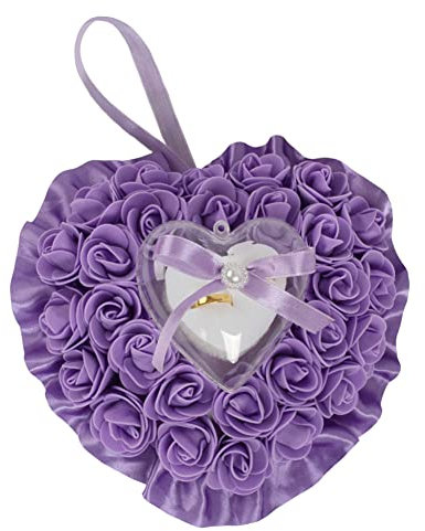 ISAKEN Caja de Anillo de Boda Almohada, Cojin Anillos Boda Alianzas Pequeño Boda Decoracion Corazón Caja de Anillo, Cojín de Almohada para Banquete de Boda