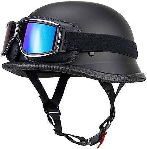 Demi-Casque Moto Allemand Vintage Casque Ouvert Casque Jet Homologués ECE | Casque Bol avec Lunettes Demi-Coque Casque Boucle à Fermeture Rapide Casque Cruiser Scooter Cool
