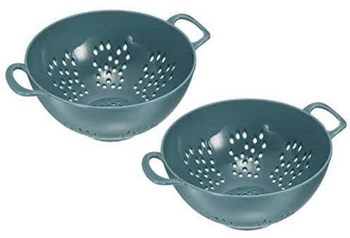 QUARKZMAN Nourriture Passoire avec Anse 2pcs, Plastique Lavage Légumes Panier, Riz Lavage Tamis Riz Laveuse Passoire Vidange Panier pour Végétal Fruit-Light Bleu