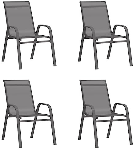 homiuse 55x65x89 cm Stapelbare Gartenstühle 4 STK. Grau Textilene Stapelstühle Gartensessel Stapelstuhl Hochlehner Gartenstuhl Moderne Stühle Relaxsessel für Garten Terrasse