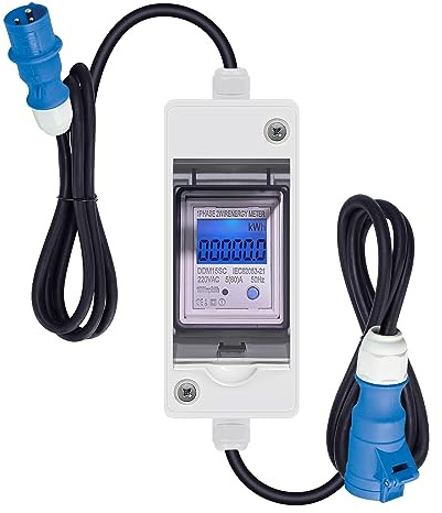 Digitaler Stromzähler 230V,Tragbar Energieverbrauch Digitaler Stromzähler Zwischenzähler IP65 Wasserdicht Mobile Outdoor KWH Messgerät LCD Stromzähler Geeicht für Camping Wohnmobile E-Auto (Blau)