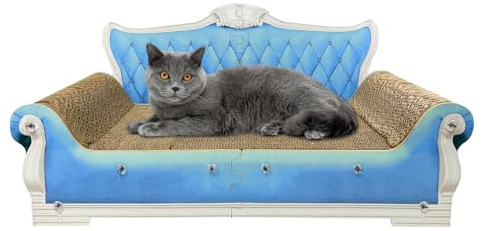 INRLKIT Luxus Karton Kratzsofa Sofa Bett Couch Form Kratzbrett Katzenlounge mit Katzenminze für Indoor Katzen Groß Blau