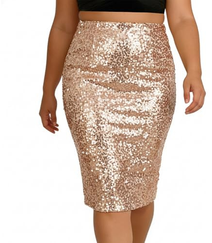 Baisdan Gonna da Donna con Paillettes, Scintillante Elasticizzata Aderente Gonna Midi Glitterata, per Feste, Serate Fuori Discoteca, Champagne