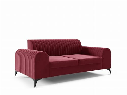LIKMA Rot 2 Sitzer Samt Sofa ELSA 174x77x93 cm 2-er Couchgarnitur Hydrophobe Beschichtung Velvet Moderne Wohnzimmer Couch Velours Glamour Design Stoff Fresh 08