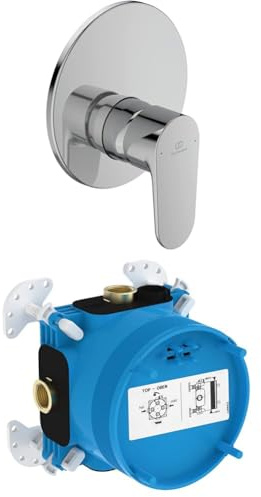 Set aus Ideal Standard A7349AA Cerafine O Brausearmatur Unterputz für 1 Funktion, Dusche Einhebelmischer Duscharmatur, Chrom + Ideal Standard A1000NU EASY-Box Unterputz-Bausatz