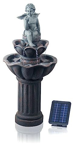Fuente de Agua para jardín al Aire Libre con energía Solar, Fuente para pájaros con querubín, Fuente para Exteriores, Efecto Piedra, cascadas de pie, Fuentes para decoración del hogar y el Patio