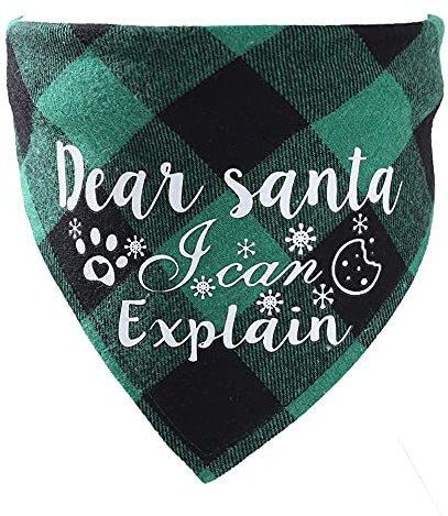 Hrlace 1 Stück Hund Weihnachten Bandanas Klassisches Plaid Haustier Schal Merry Christmas Dreieckslätzchen Baumwoll Hundehalstücher für kleine große mittelgroße Hunde und Katzen Grün 7 L