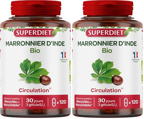 SUPERDIET - MARRONNIER D'INDE BIO - Circulation - Phytothérapie - Fabrication française - 120 gélules (Lot de 2)