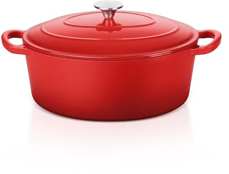 E-far 5QT Oval Dutch Oven Pot with Lid, Enameled Cast Iron Dutch Oven with Dual Handles for Sourdough Bread Baking Cooking, Nonstick Enamel Coated Cookware(Red), Oven Safe & Easy Clean