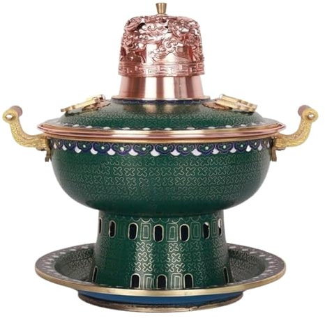 Chinesischer Kupfer Hotpot Chafing Dish Kupfer Single Alkohol Herd Hot Pot Haushalt Reines Kupfer Filigran Hot Pot Langlebig Kupfer Hot Pot(Green2)
