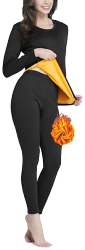 Ouruikia Damen Thermounterwäsche Set Fleece gefüttert Unterhemd Thermohose Long Johns Base Layer Extra Dickes Anzug Super Warm