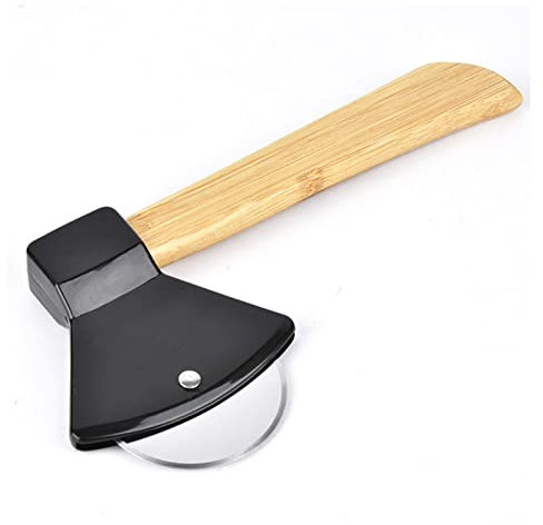 Pizza Cutter, 430 Steel PP Bambooes Handle Round Axe Pizza Cutter Pizza Slicer Roll for Home Restaurants (Black)