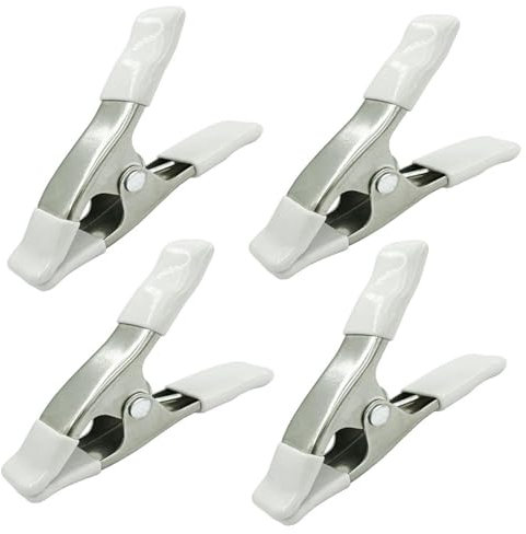 4 morsetti a molla bianchi in metallo per la lavorazione del legno, morsetti resistenti per fissare teloni, prodotti in legno, configurazioni fotografiche