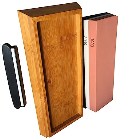 Gadpiparty Sharpening Stones for Kitchen Honing Stone Wooden Base Blade Sharpening Tool for Home Restaurant