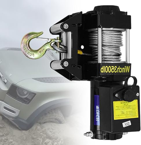 VNATWGOO Cabrestante EléCtrico Impermeable De 12 V/24 V, Cabrestante para AutomóVil De Servicio Pesado De 3000 LB A 4000 LB, para RecuperacióN Todoterreno, Escape AutomáTico En Arena,3500lb-12V