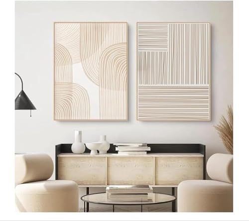 YLHKME Leinwand Bilder Abstrakte Beige Geometric Kunstdruck Poster WandBilder,für Wohnzimmer Schlafzimmer Wohnkultur Deko (Ungerahmt,2X50X70CM)