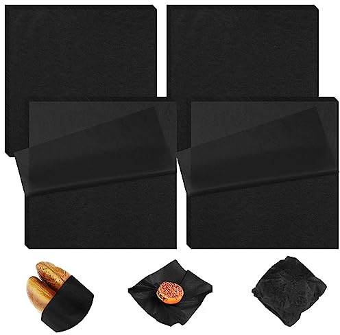 Estune 240 Pcs 7 x 7 Inch Deli Paper Sheets Sandwich Dry Wax Paper Oil Proof Food Basket Liners Food Wrapping Sheets for Bread, Party, Picnic, Festival, BBQ (Black)