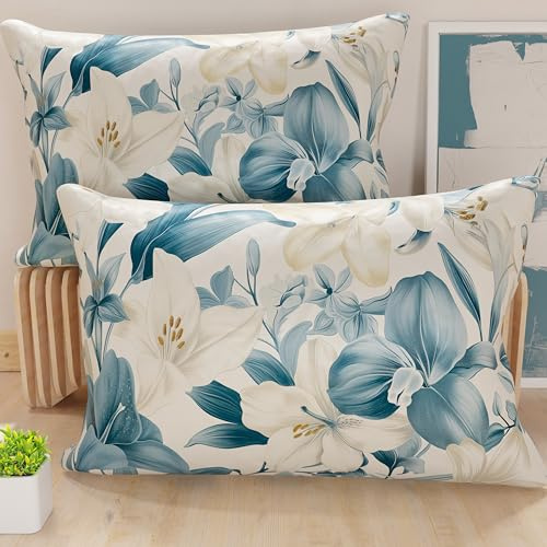 PETTI Artigiani Italiani - Coppia di Federe Cuscino Letto 50x80 cm, Federa in Microfibra Anallergica, Set Due Fodere Copricuscino Matrimoniale Fantasia Floreale, 100% Made in Italy