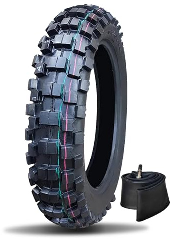 Ensemble pneu et chambre à air 3.00-14 pour Dirt Bike - Pneu et chambre à air 90/100-14 à crampons de rechange universels pour moto tout-terrain arrière performante, 6 P.R. 280 kPa 55P