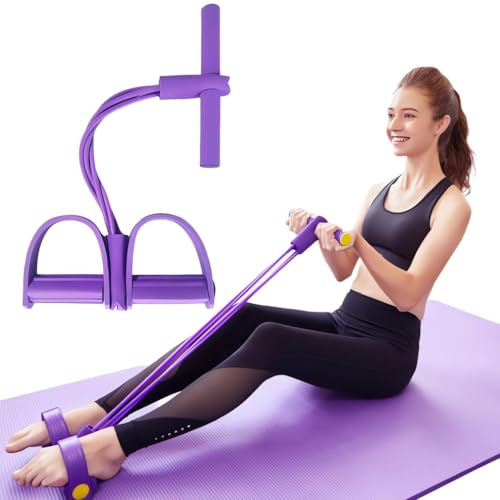 Corde de Tension Multifonctionnelle, Sit-ups Bodybuilding Expander Bandes,4 Tubes Élastique Fitness avec Pédales Poignées, Cordes à Étirer en Latex Équipement de Résistance pour Gym Yoga Bras (Violet)