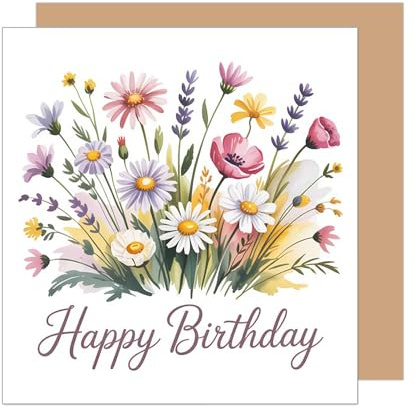 Edition Seidel Premium quadratische Geburtstagskarte mit Umschlag. Glückwunschkarte zum Geburtstag Happy Birthday Karte mit englischem Text Blumen Mann Frau (GQ519 SW025)
