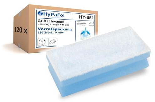 HypaFol Schwamm für Möbel in blau-weiß 120 Stück I Sanfter Putzschwamm für empfindliche Oberflächen I Reinigungsschwamm für Türen, Fensterbänke, Tische & Stühle I XL Griffschwamm mit 5mm Scheuerseite