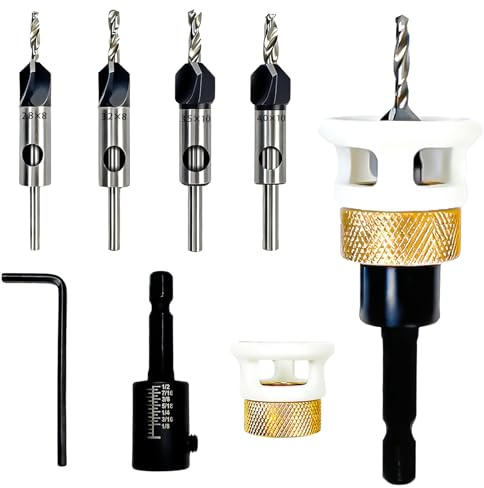 Set Da 6 Pezzi Svasatore Per Legno, Pratico Manico Esagonale Da 1/4 Vasatore Per Legno Con Arresto Di Profondità Realizzato In Materiale HSS-M2 Ideale Per Il Fai Da Te E La Falegnameria