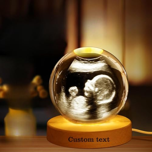 MFCHICIFY Bola de cristal 3D personalizada con base LED, marcos de fotos de ultrasonido, foto de cristal 3D para ultrasonido de bebé, para ocasiones especiales