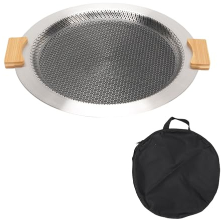 HUSHUI Bandeja de Parrilla de Barbacoa de Acero Inoxidable, Placa de Barbacoa Anti -palo con Manijas de Madera Desmontables para Generación de Calor Rápido Al Aire