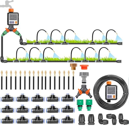 Ruiseawing Push-to-Connect Drip Irrigation System Adjustable Irrigation System for Garden Raised Bed Automatic Plant Watering System Complete Drip Irrigation Kit with All Accessories,40m/131.2ft