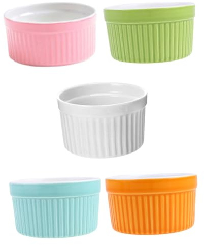 ZUNOXAZ 5 pièces Lot de Petits Ramequins Céramique Colorés pour Pâtisserie Bols à Dessert et Dérapants Adaptés Cuisson et Au Service
