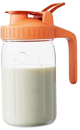 Breast Milk Storage Bottles 32oz, Leakproof Breast Milk Pitcher with Handle & Scale, Safe Glass Breastmilk Storage Bottles for Fridge Breastmilk