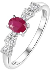 Tolldek Verlobungsring Weißgold 14K Au585, Rot 0.45ct Rubin Schmetterling Freundschaftsringe Ovalschliff, Gold 585 Hochzeitsring mit Moissanit Echtschmuck, Gr.60 (19.1)