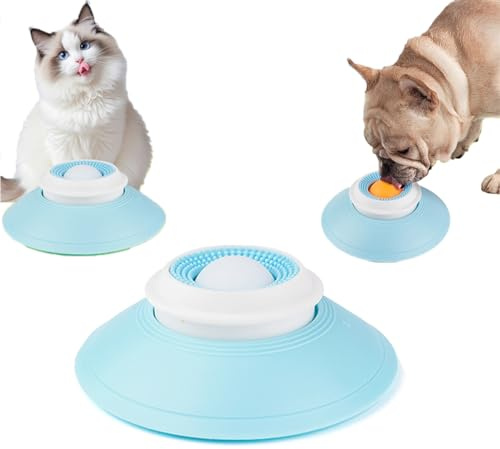 Dog Lick Sphere Slow Feeder Bowl, Rotating Ball Design Feeder, Cleans Tongue Coatings, Features Non-Slip Suction Cup, Licksphere for Dogs and Cats (White)