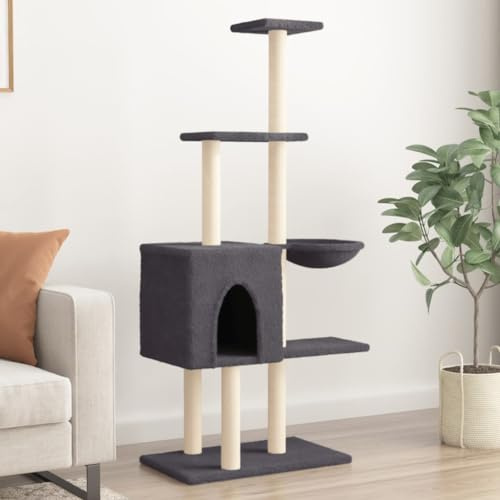 Rascador moderno para gatos, con columnas rascadoras de sisal, gris oscuro, 145 cm, para viajes y pequeñas salas de estar