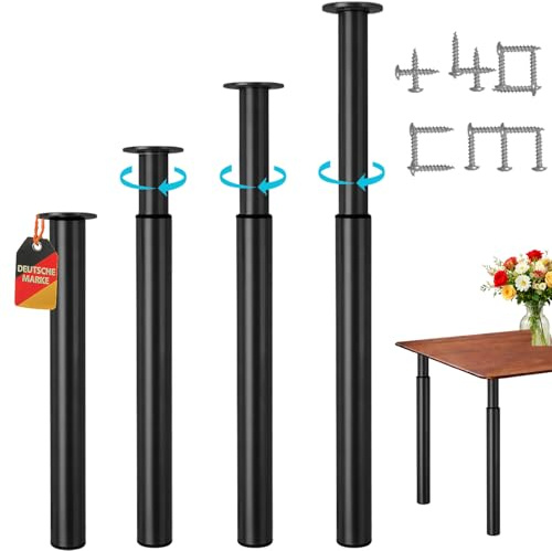 Stahlia höhenverstellbare Tischbeine 70–110 cm, Ø60 mm, stufenlos verstellbar 4er Set aus Metall – SCHWARZ MATT, bis 200 kg, Tischfüße für Esstisch & Schreibtisch Schrauben & Bodenschutz