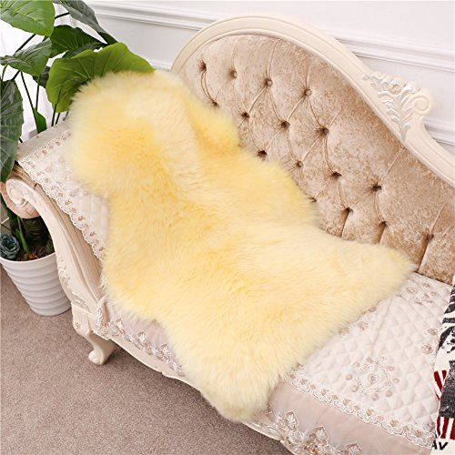 Genuine Australian Sheepskin Rug for Babies-Singel Natural Luxuriously Soft Shorn Lambskin Wool,28x43in.Light Yellow