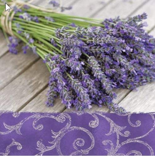 20 Servietten Lavendelstrauß auf Holz/Lavendel/Blumen/Sommer 33x33cm