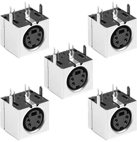 sourcing map S-video PCB Mount 4 Pin Mini Din Socket Audio Video Connector Black 5Pcs