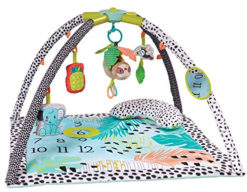 INFANTINO 4-in-1 Milestones & Memories Spielmatte – Sensorisch-stimulierende Spieldecke für Babys und Kleinkinder – Activity Gym mit lustigen Spielzeugen für ultimativen Spielspaß