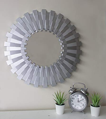 Garden Mile® Espejo de pared grande y moderno de 50 cm, redondo, estilo desgastado, elegante, plateado, decorativo, para montar en la pared, espejo de baño, tocador, espejo cosmético, shabby chic,